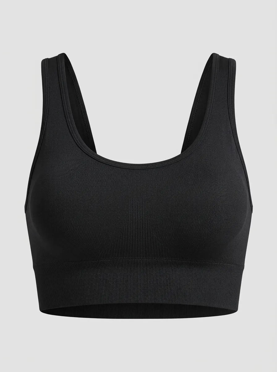 Women's Scoop-Neck Reinforced-Trim Ribbed Sports Bra