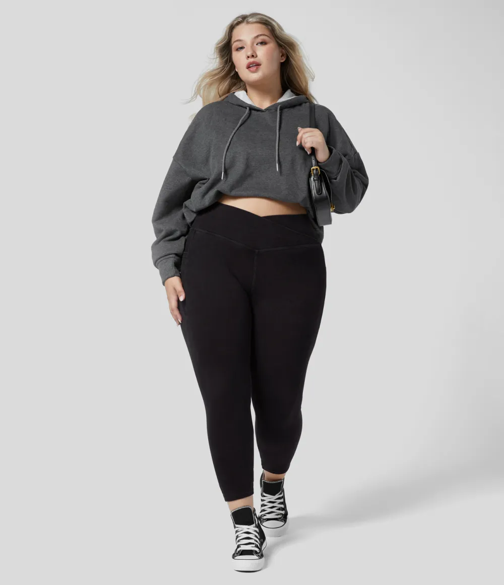Magic Crossover Side Pocket Washed Stretchy Knit Denim Work Plus Size Leggings