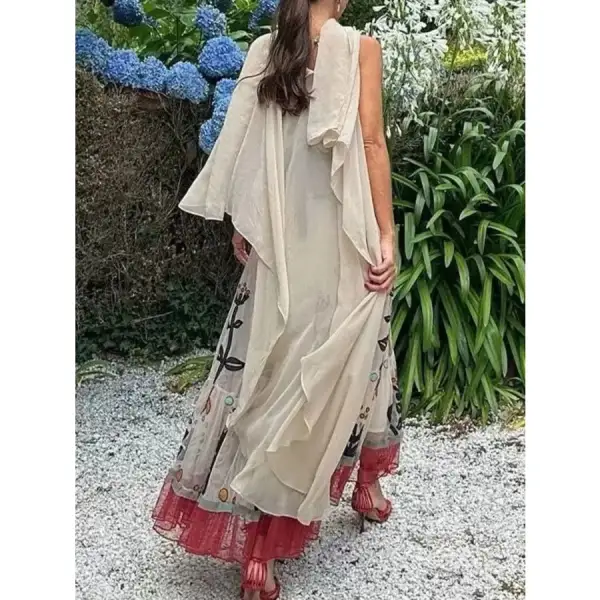 Ruffled Hem Square Neck Maxi Dress