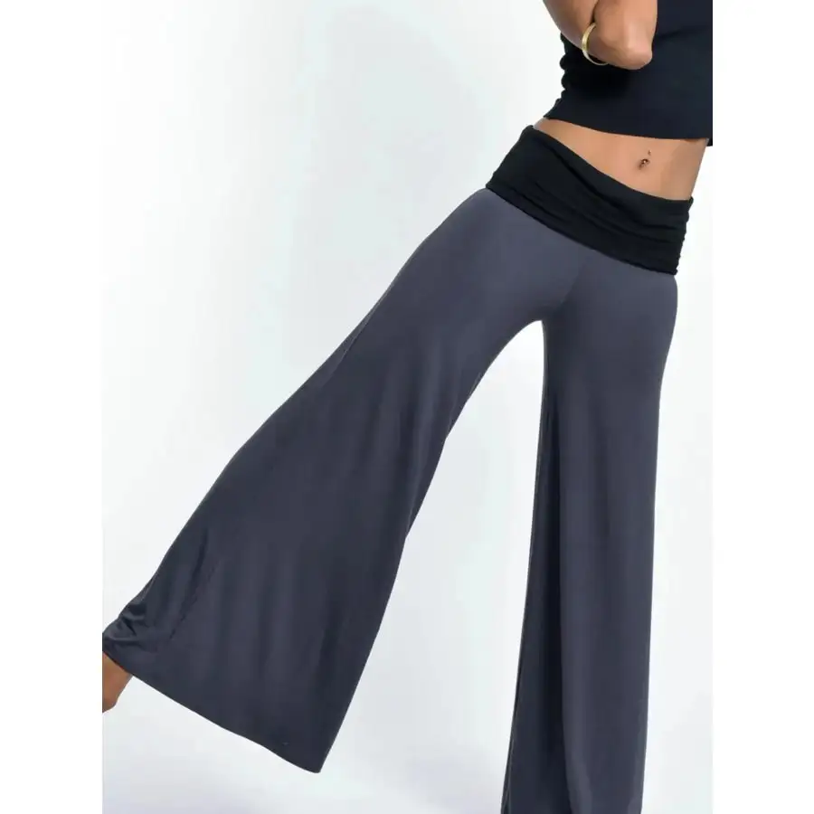 High Waisted Wide Leg Yoga Pants with Contrast Waistband