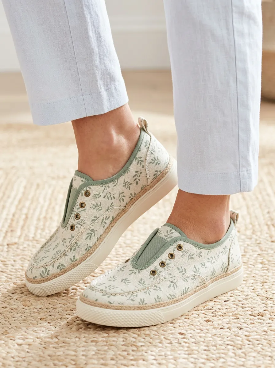 Women's Modern Botanical Leaf Nature Inspired Canvas Sneakers