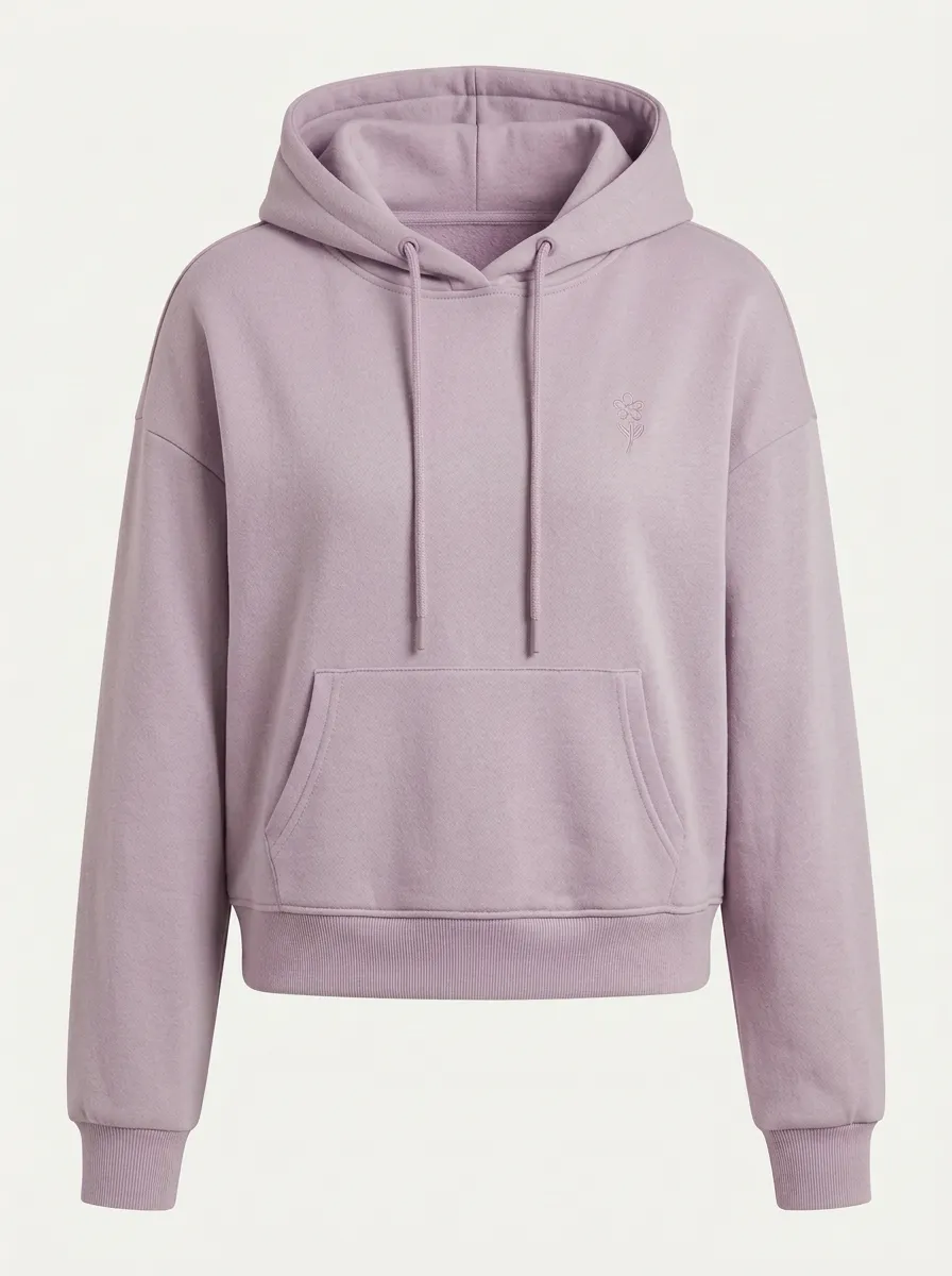 Women's Casual Minimalist Sage Green Small Flower Embroidered Hoodie