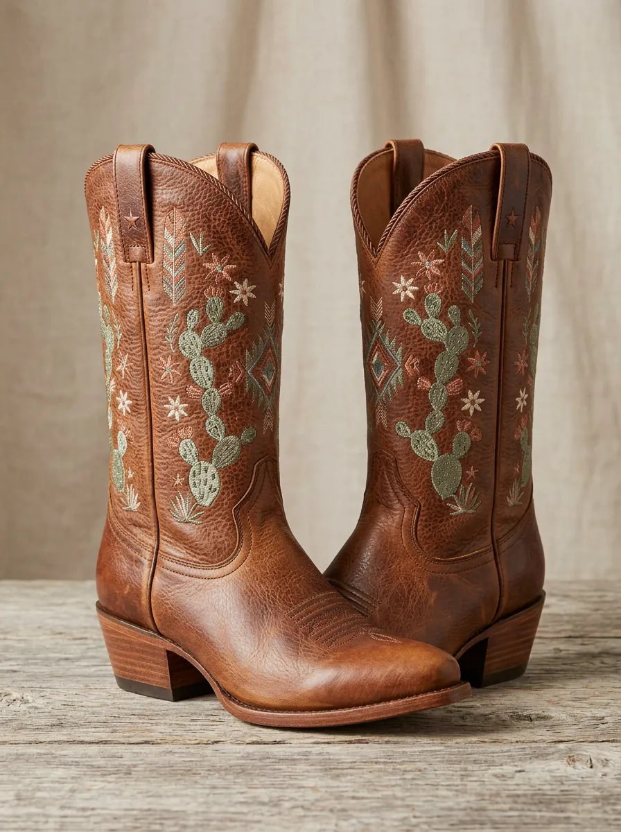 Country Embroidered Floral Patterned Western Boots