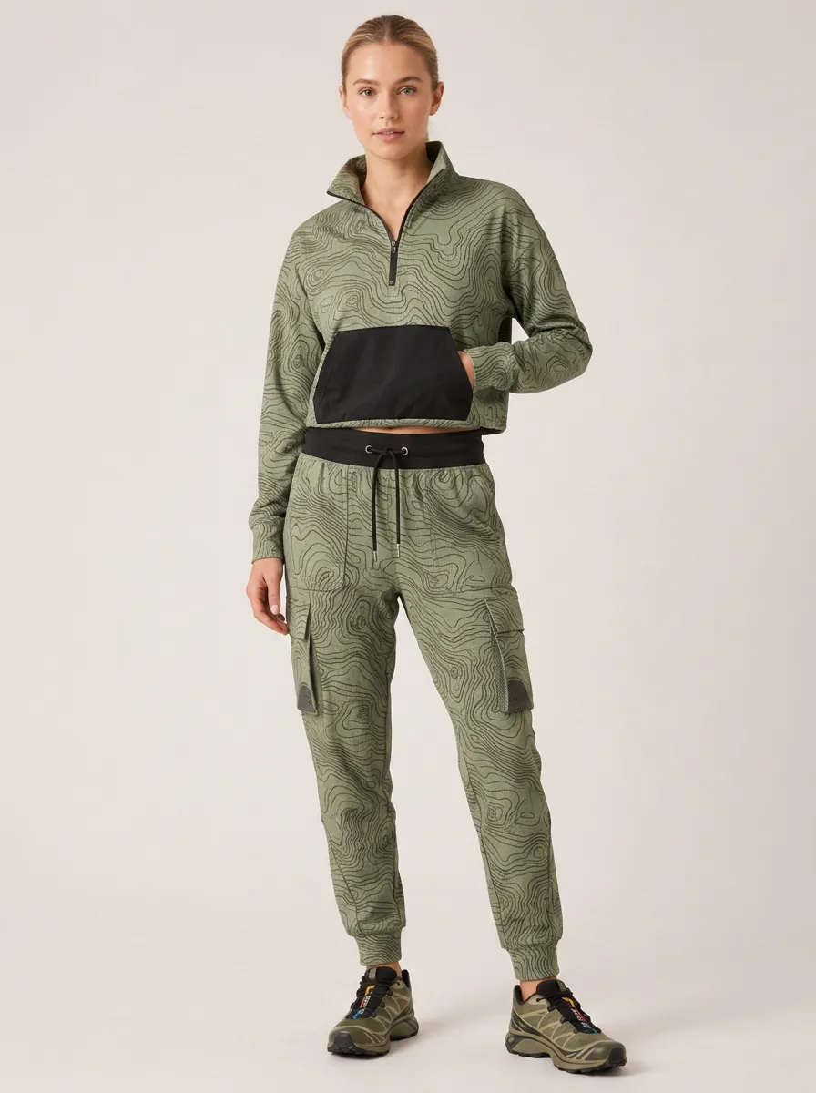 Women's Hiking Outdoor Lover Topographic Printed Activewear Set