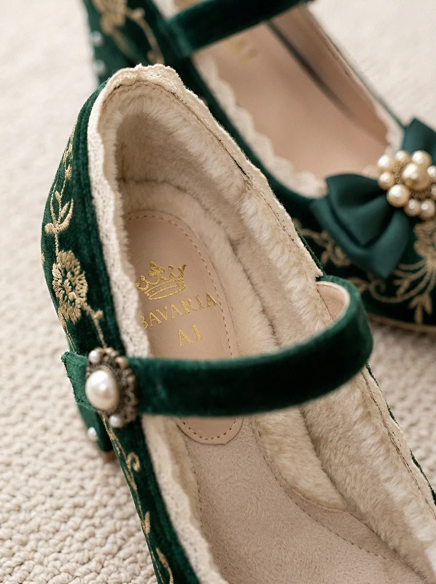Pearl Bow Floral Velvet Women's Bavarian Occasion Heels