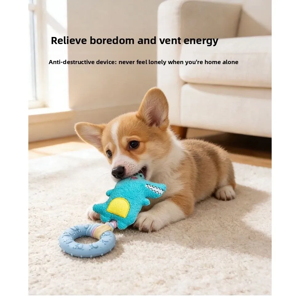 Squeaky Dog Teething Ring Toy Durable Rubber Chew Ring Plush Cartoon Puppy Molar Toy Interactive Bite Toy for Small Dogs Teddy Bichon