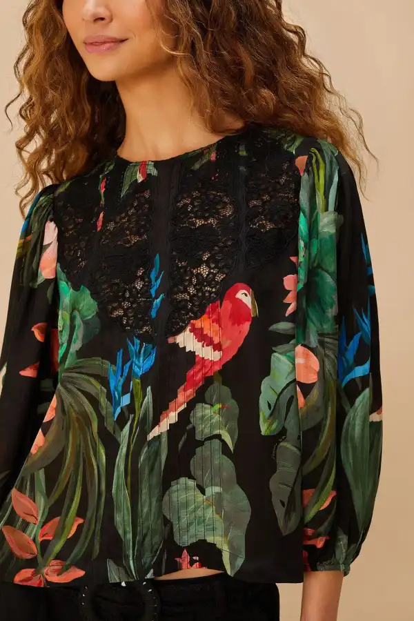 Tropical-Print Blouse