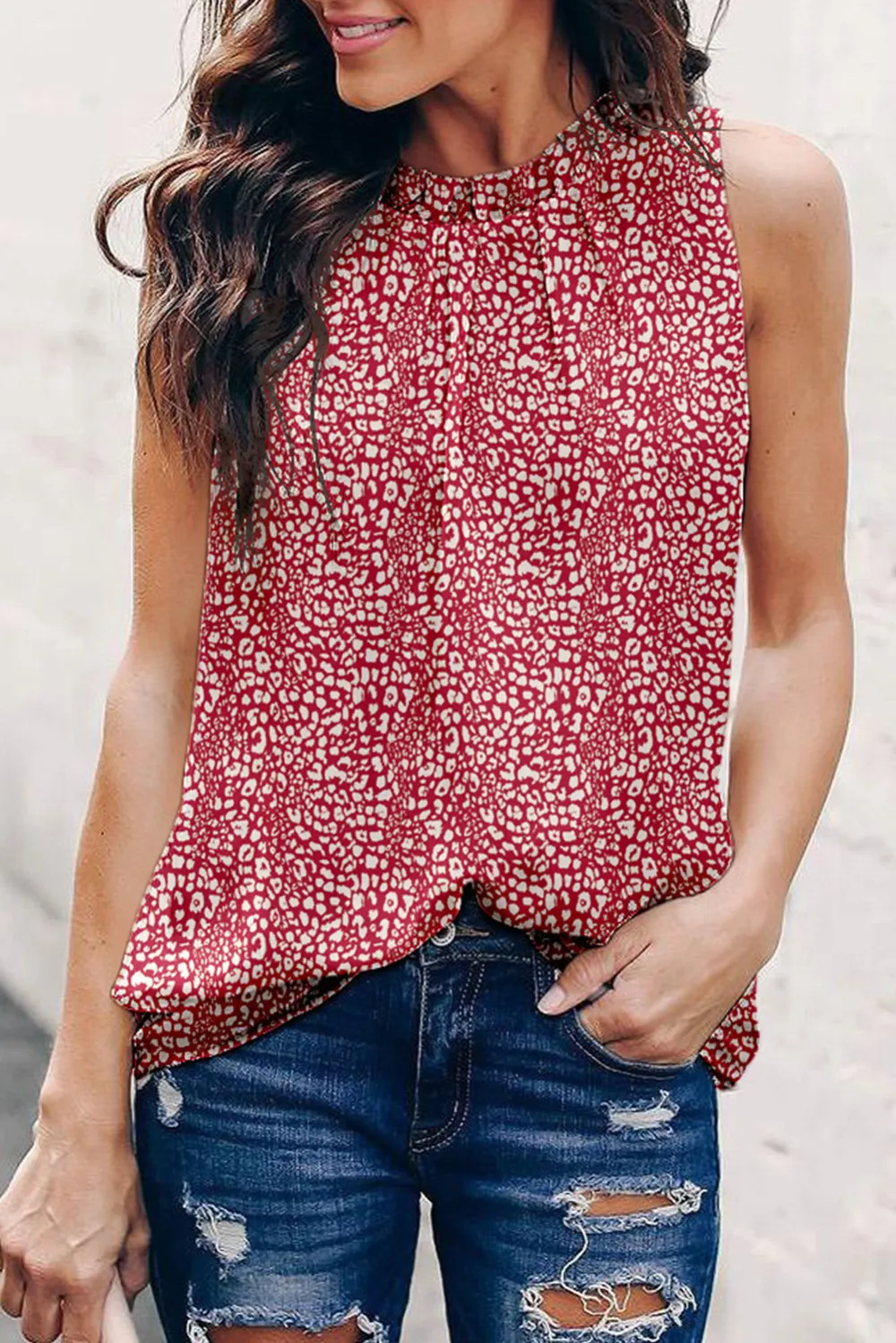 Fiery Red Leopard Print Ruffled Tank Top