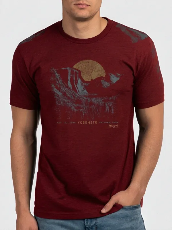 Men's Yosemite National Park Mountain Sunset Printed T-shirt