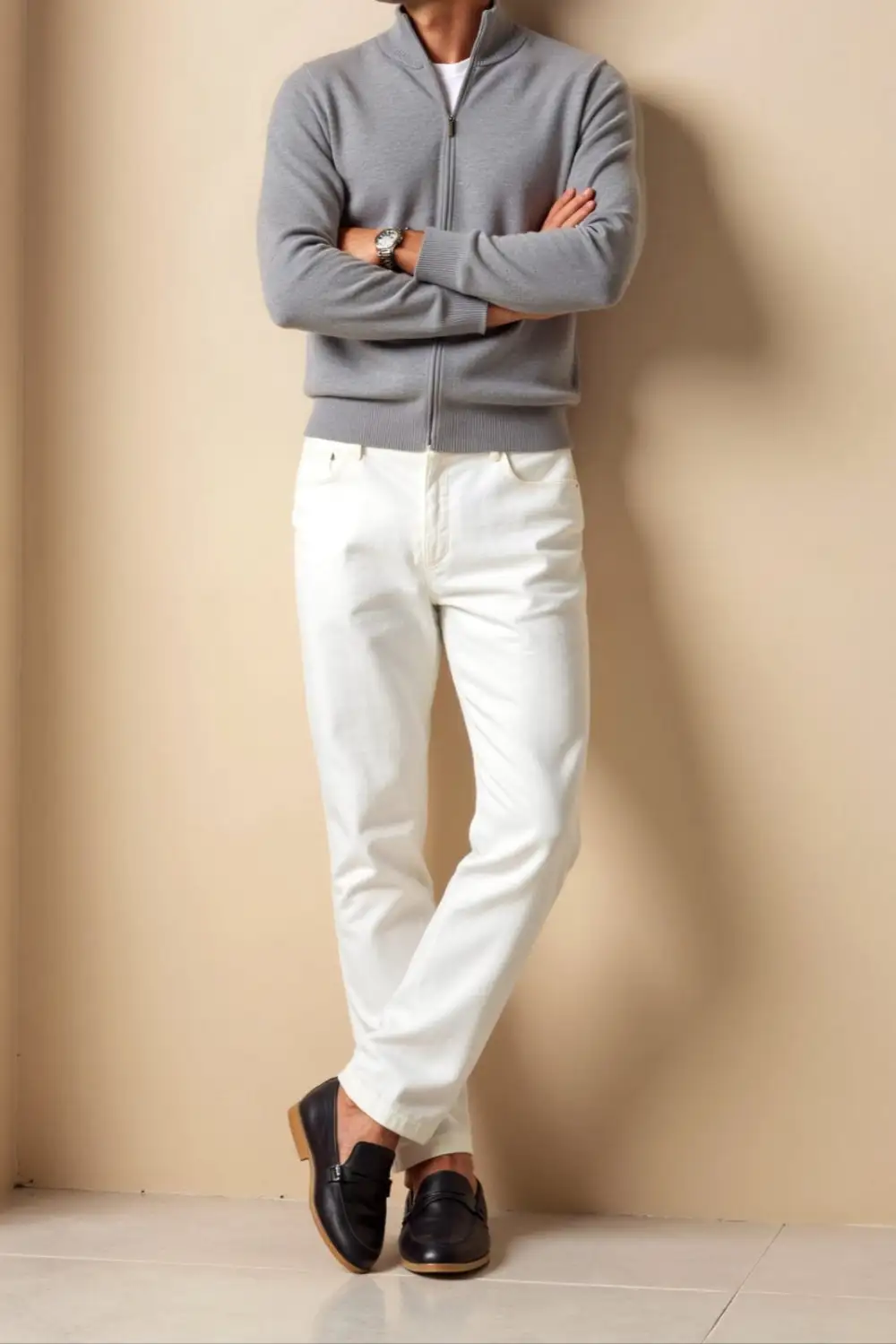 Knit High Neck Zip Front Cardigan
