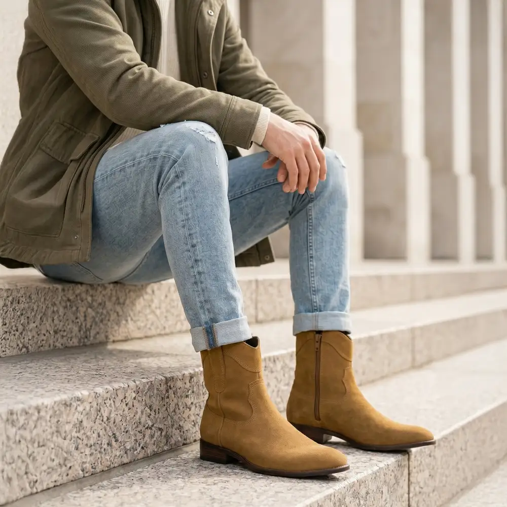 Faux-Suede Suede Faux-Leather Western Boots