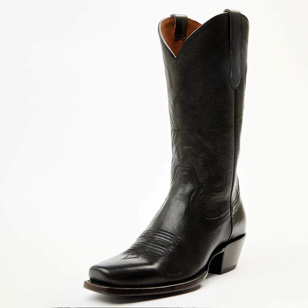 Classic Faux-Leather Embroidered Square-Toe Chunky-Heel Mid-Calf Boots