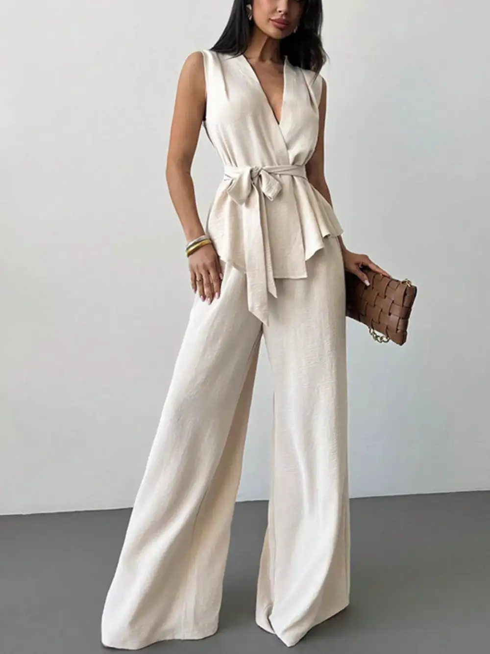 Sleeveless Top and Wide Leg Pants Set