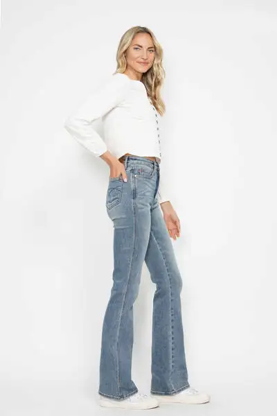 Casual Flare Leg Embroidered Denim Jeans