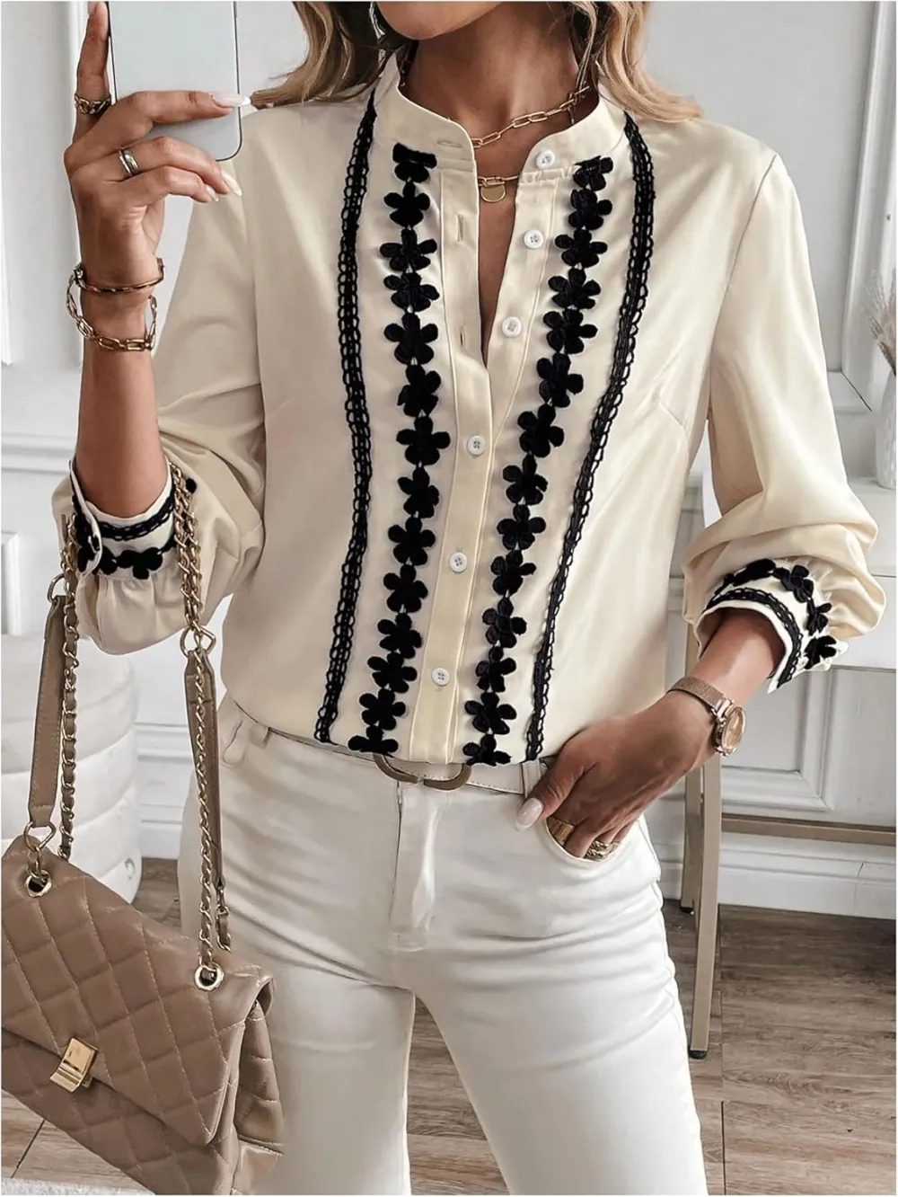 Embroidered Button Front Shirt