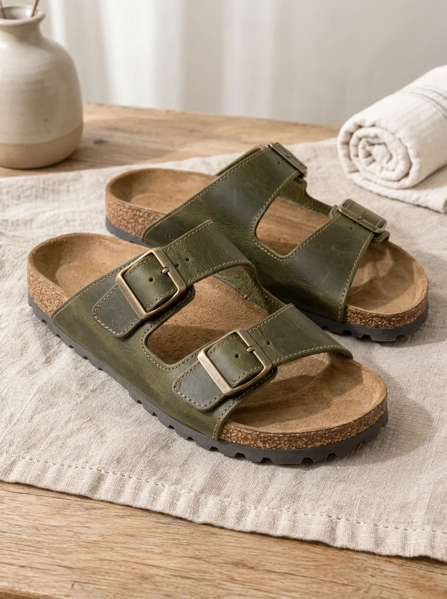 Unisex Casual Two-Strap Buckle Cork Footbed Sandals