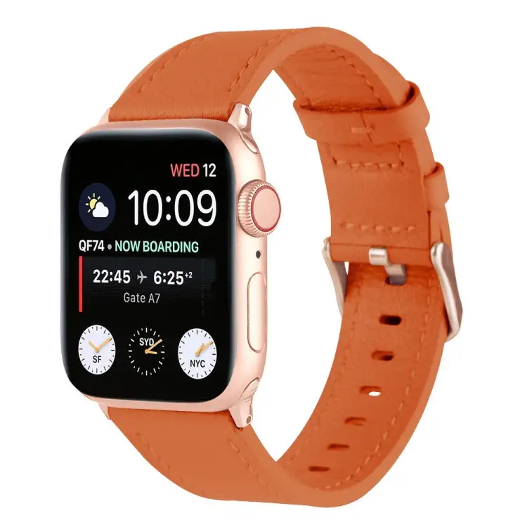Genuine Leather Watch Band for Watch Ultra 49 mm / Series 8 & 7 45 mm / SE 2 & 6 & SE & 5 & 4 44 mm / 3 & 2 & 1 42 mm - Orange