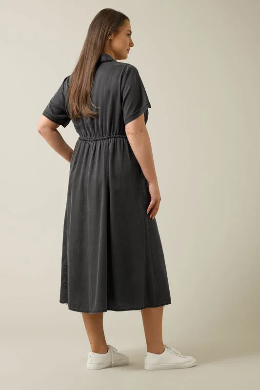 Black Lyocell Denim Shirt Dress detail 3