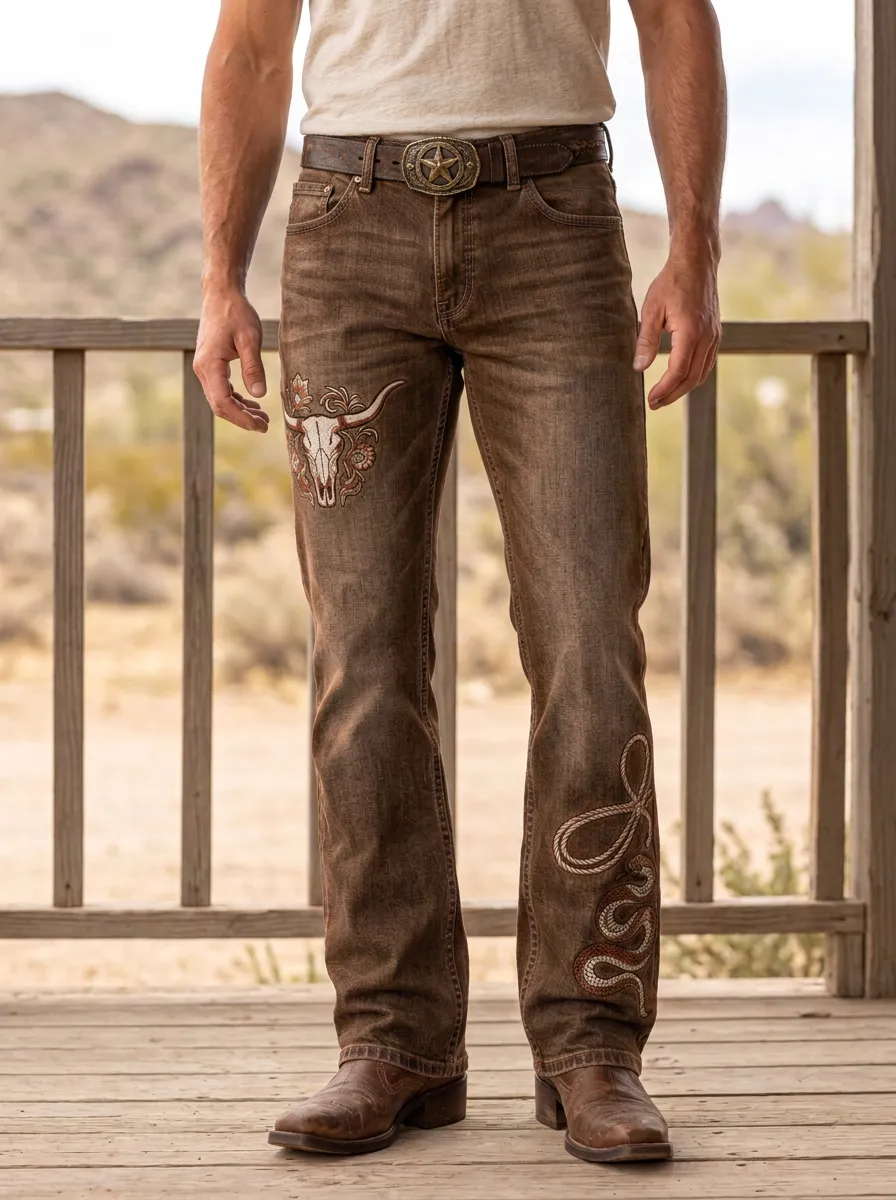 Men's Western Cowboy Skull Snake Jeans