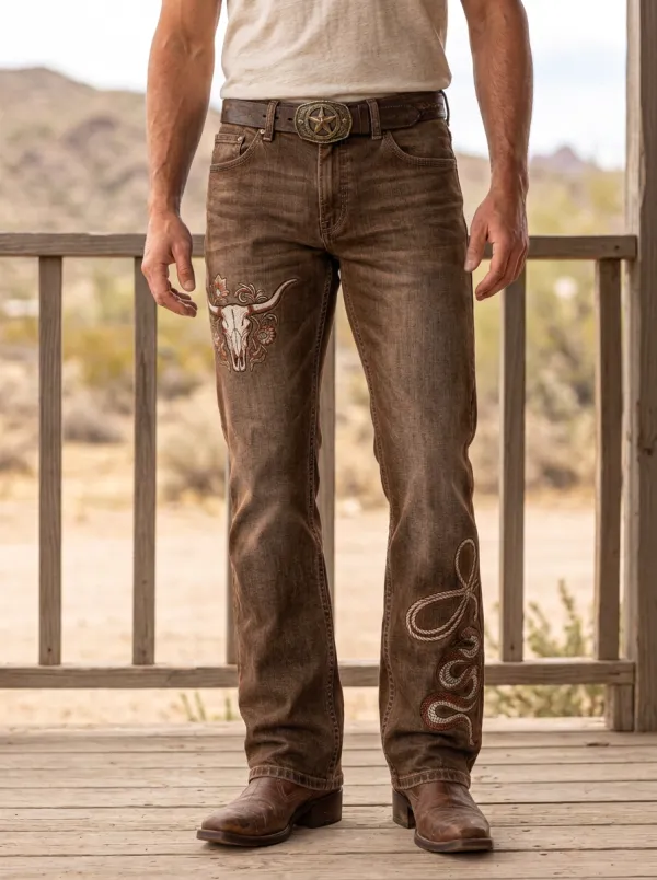 Men's Western Cowboy Skull Snake Jeans