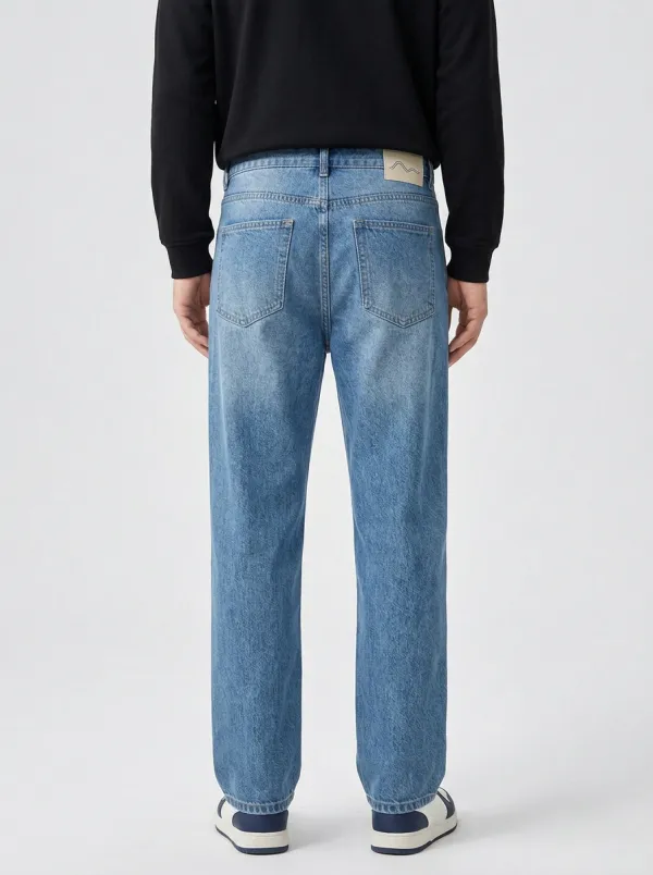 Men's Minimalist Wave Embroidery Printed Straight Leg Jeans