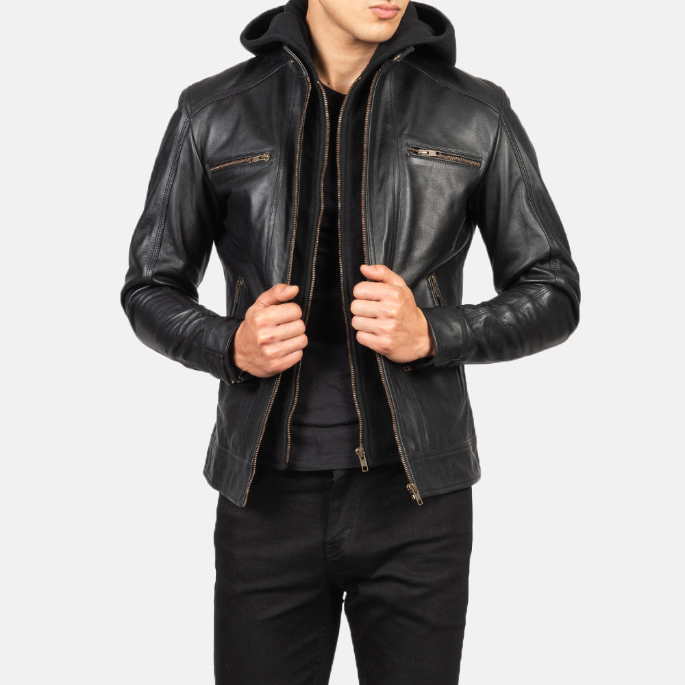 Men's Biker Hooded Leather Jacket