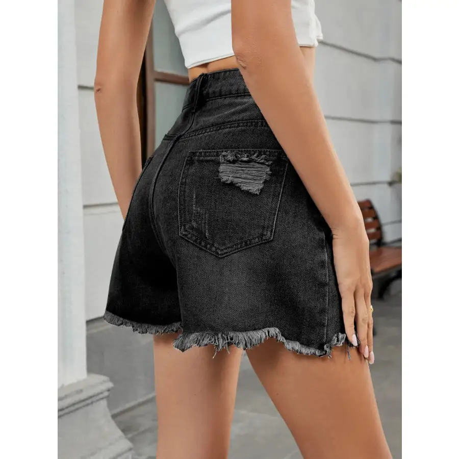 Easygoing Raw Hem Distressed Denim Shorts