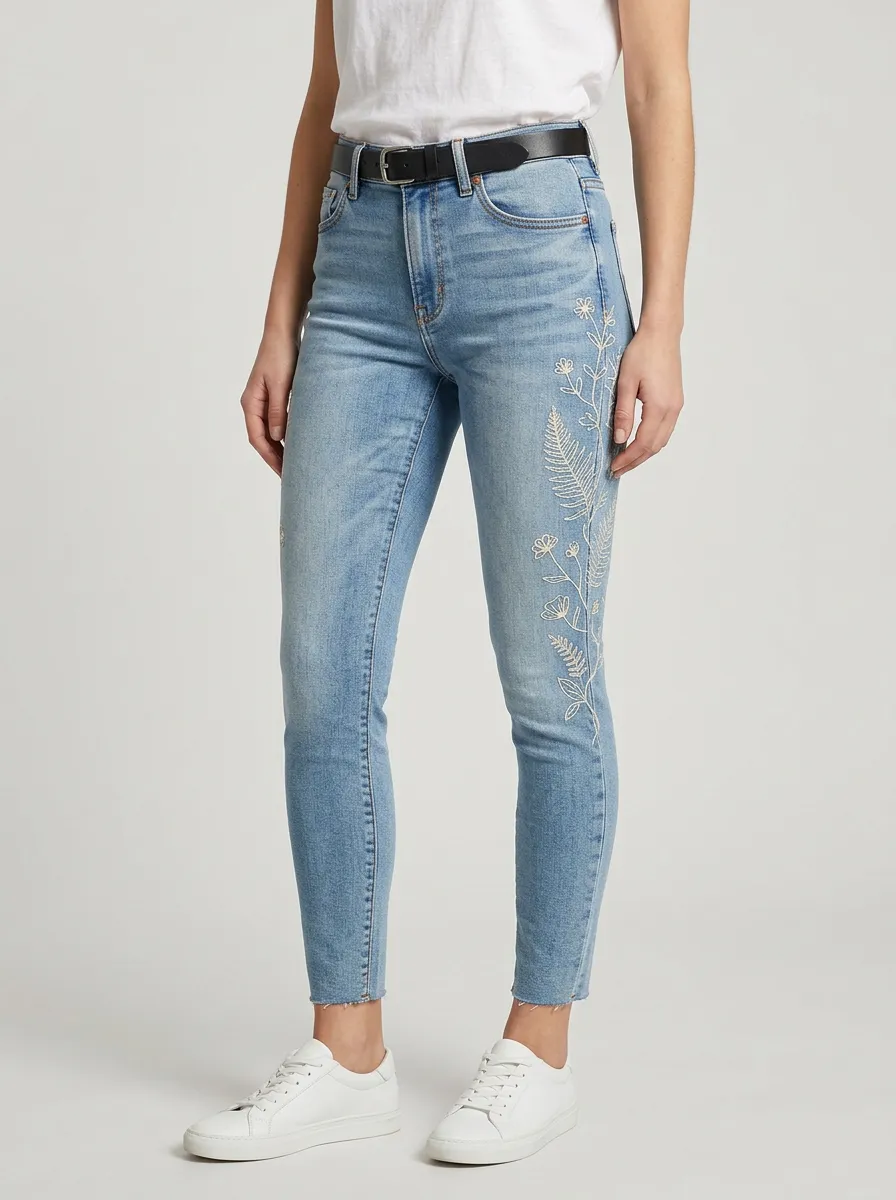 Women's Hudson Floral Botanical Embroidered Graphic Slim Jeans