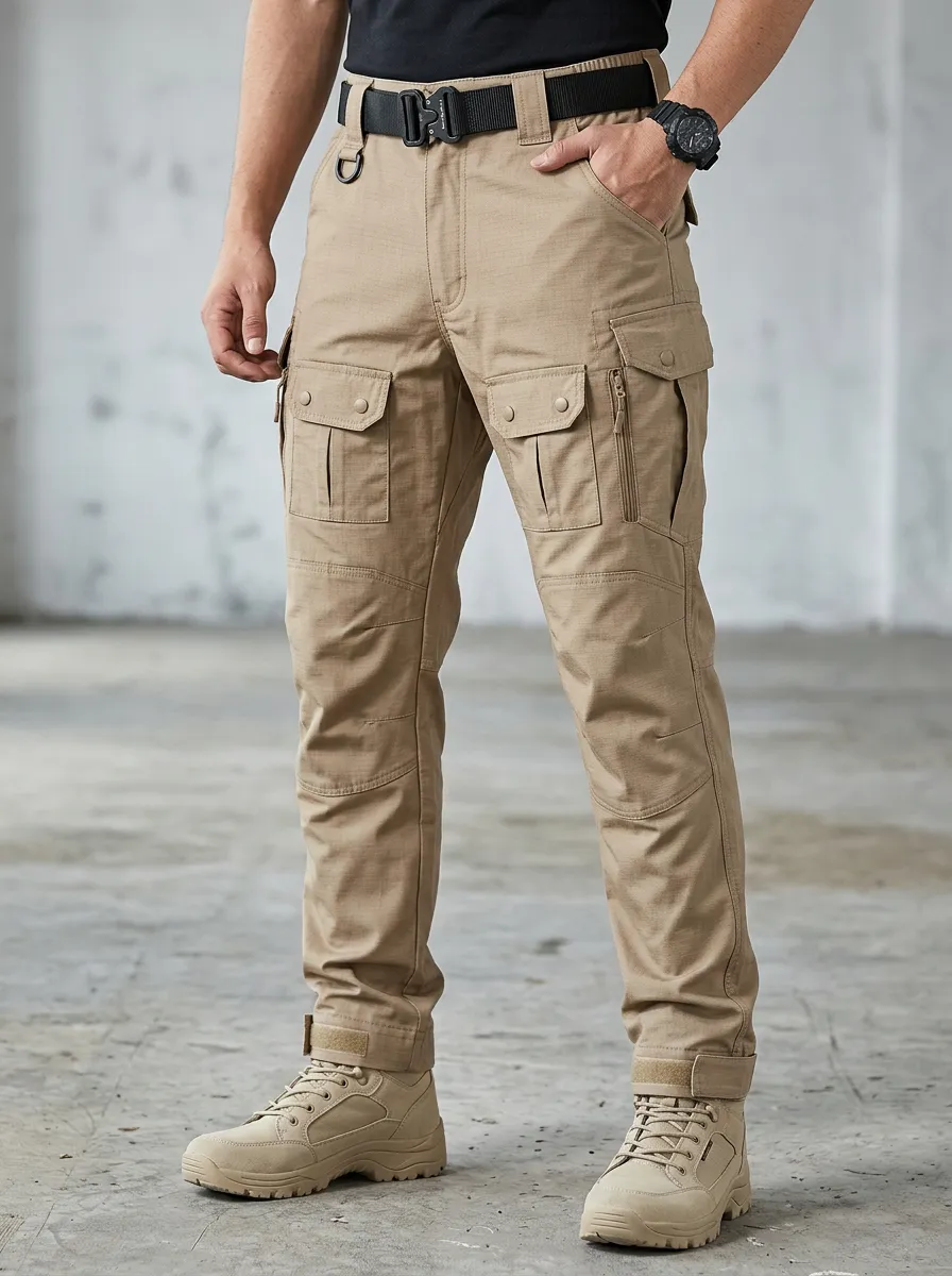 Men's Rugged Pocketed Multi-Pocket Waterproof Tactical Cargo Pants