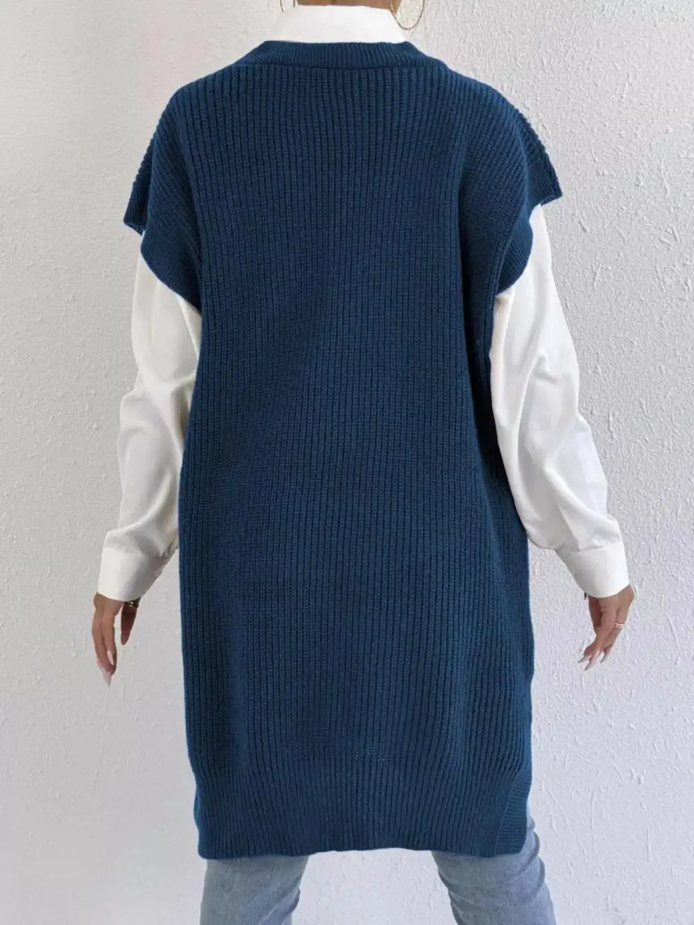 V Neck Slit Sweater Dress