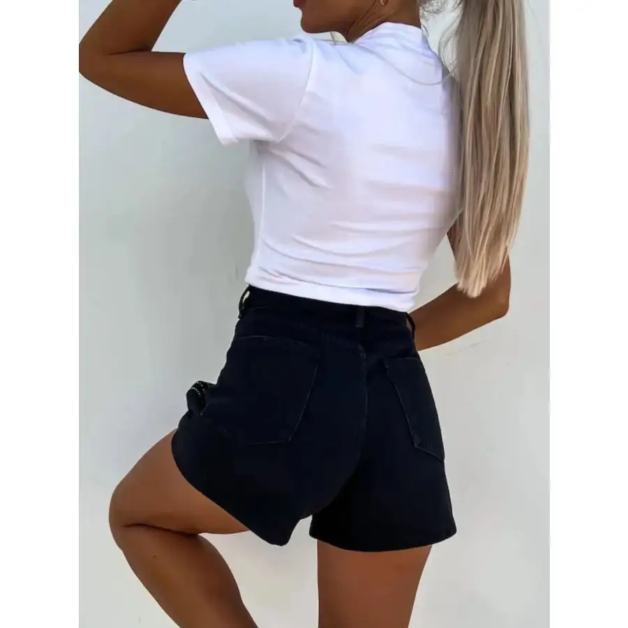 Easygoing Buttoned High Waist Pocketed Denim Shorts