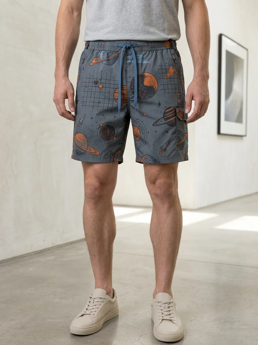 Men's Space Astronomy Planet Rocket Cargo Shorts