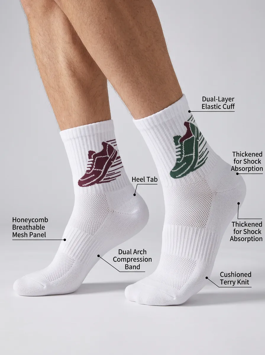 White Trail Running Motion Graphic Performance Ankle Socks