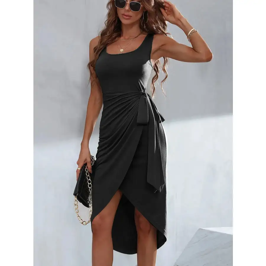Wrap Tank Midi Dress with Asymmetric Hem