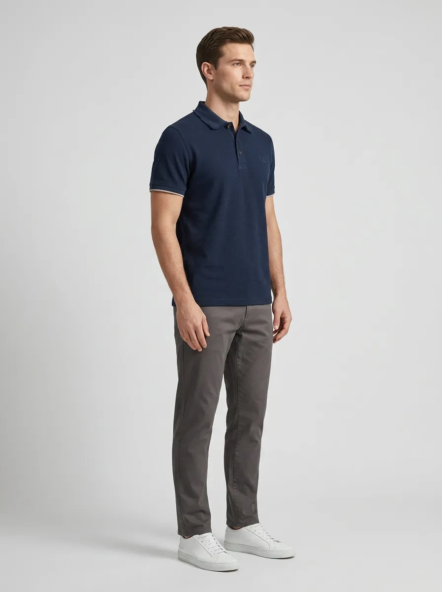 Waffle-Knit Embroidered-Detail Men's Polo Shirt
