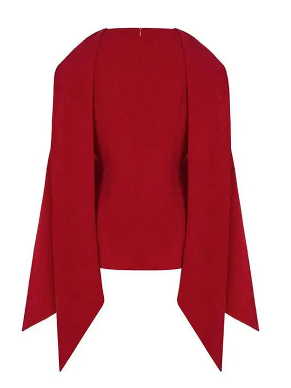 Flared Sleeve Long Sleeve Zip Detail Boat Neck T-Shirt