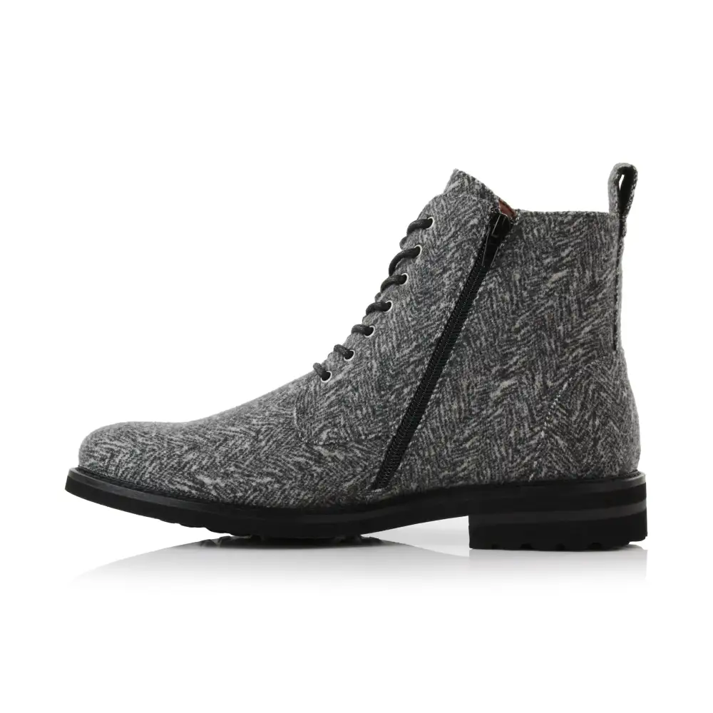 Faux-Leather Burnished Lace-Up Ankle Boots