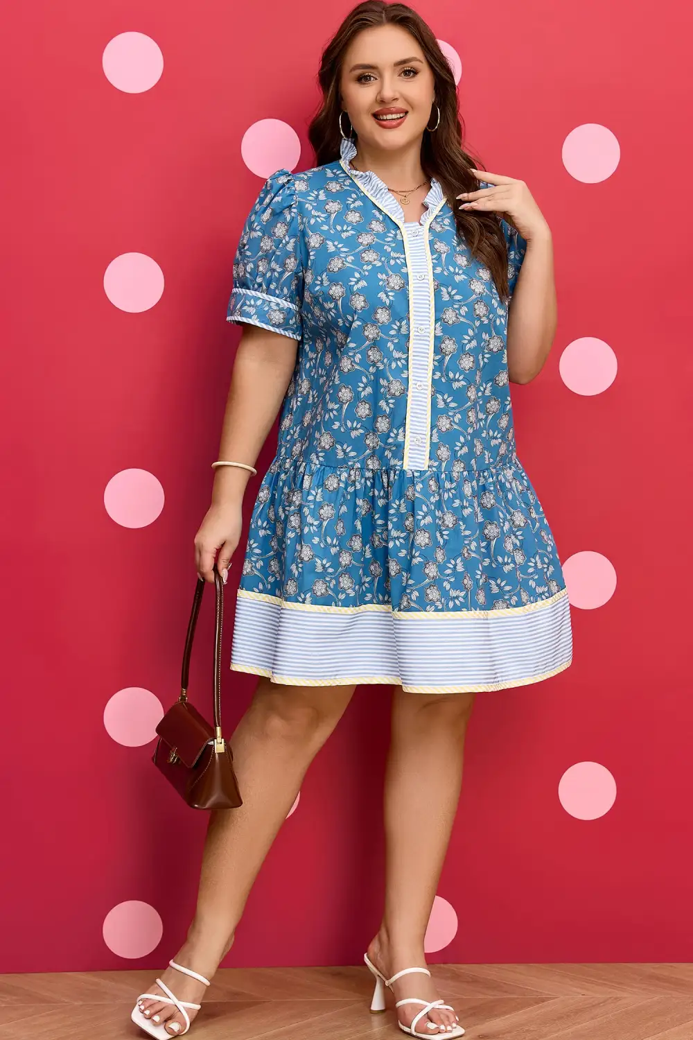 Floral Striped Button Front Dress Casual
