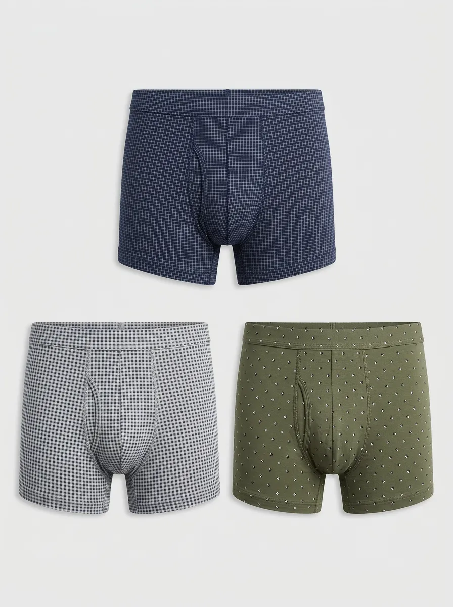 Men's Plaid and Geometric Pattern Printed Boxer Briefs 3-Pack