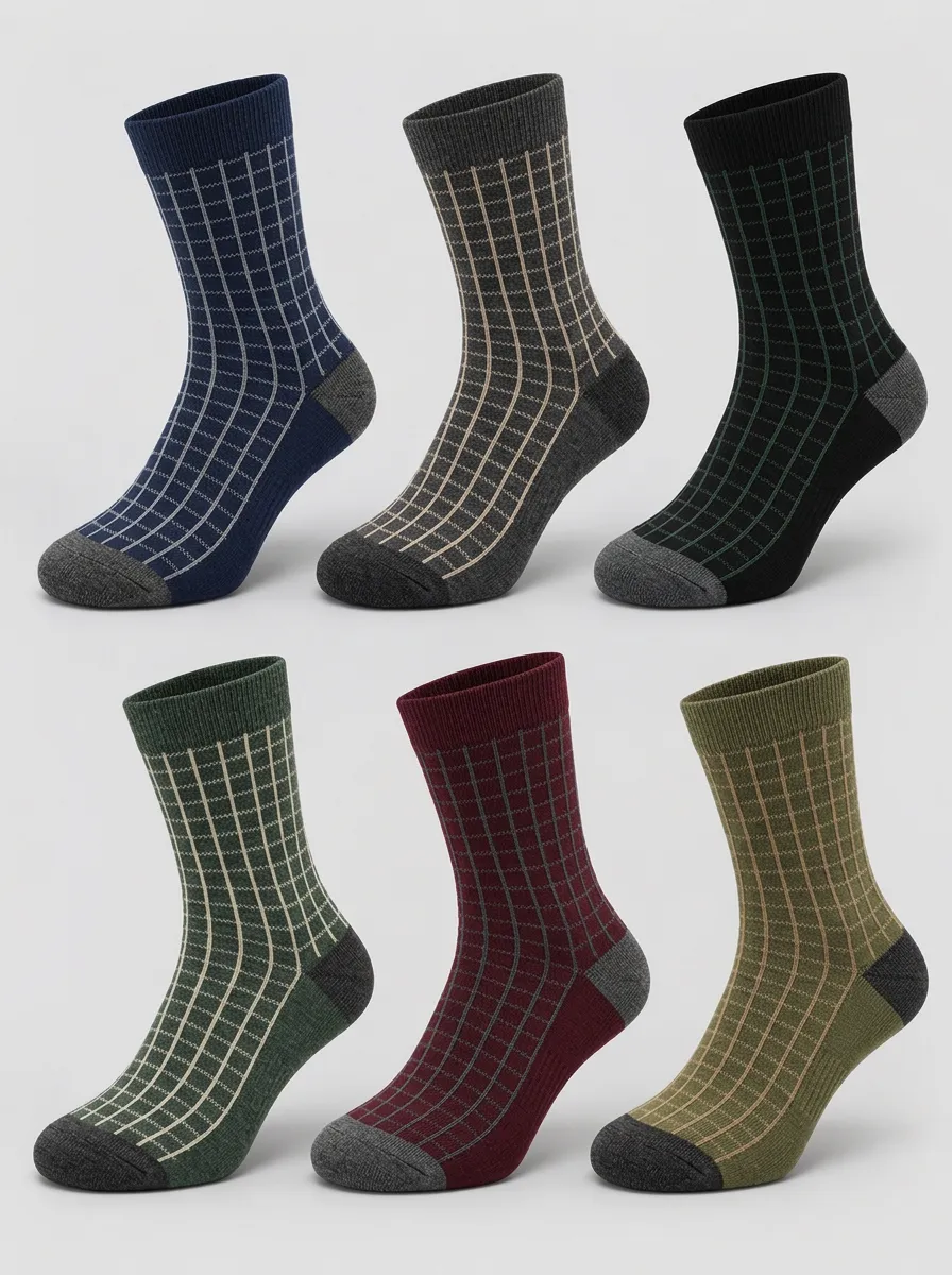 Men's Ridge Classic Grid Pattern Printed Socks 6-Pack