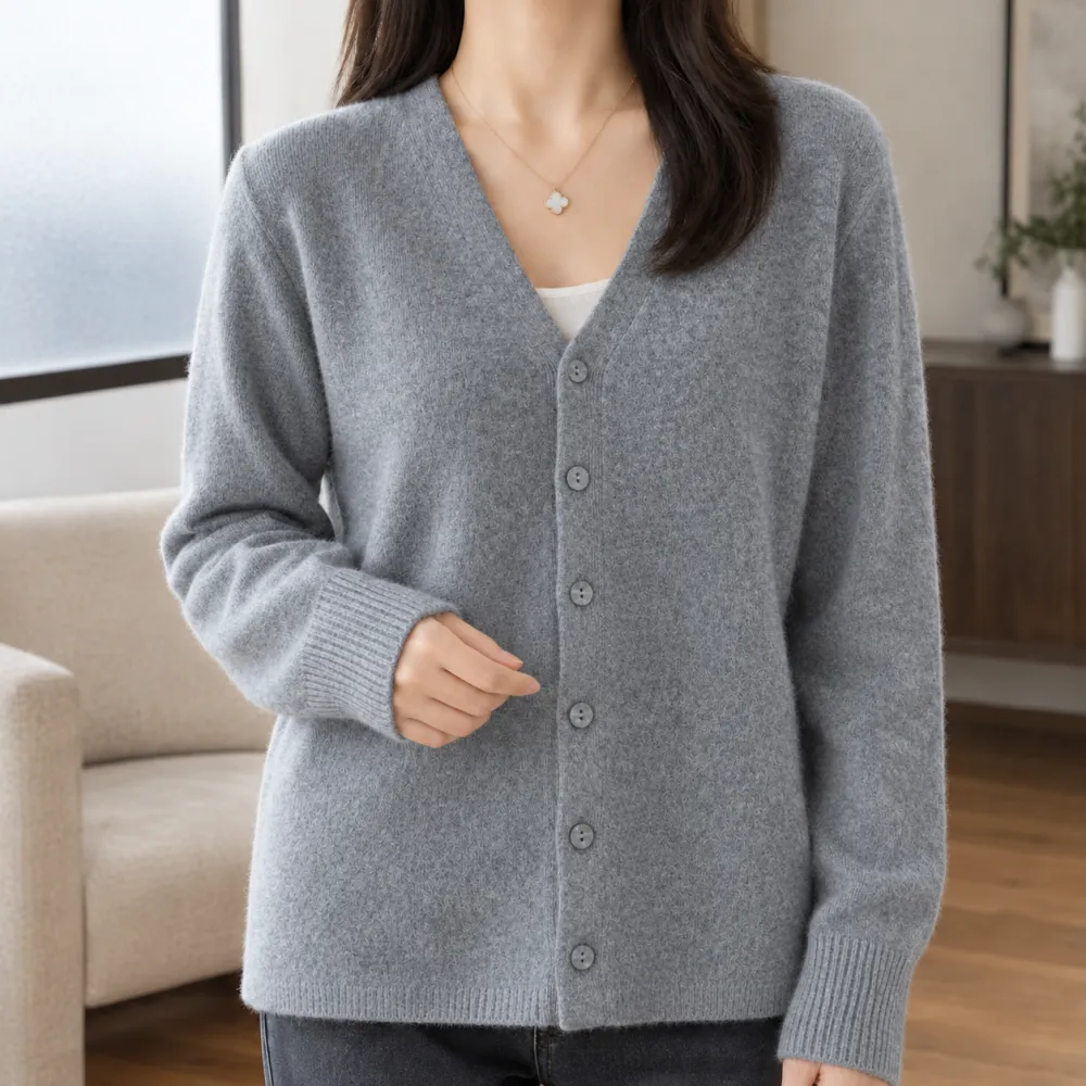 V-Neck Soft Knit Straight Fit Cardigan