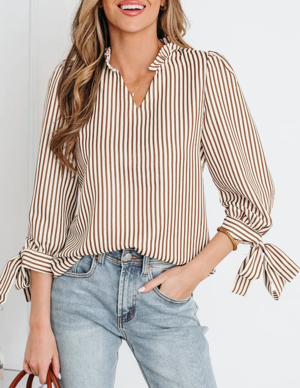 Women's Striped Split Neck Top