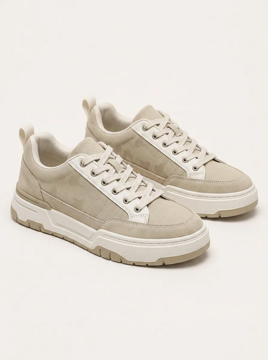 Men's Beige Camo Pattern Printed Casual Sneakers