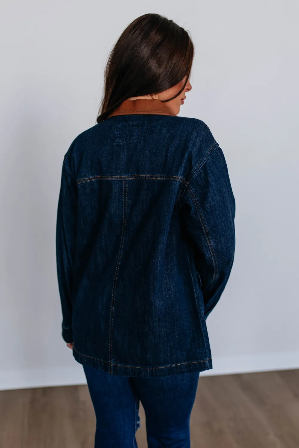 Collared Zip-Front Button-Cuff Drop-Shoulder Leather Jacket