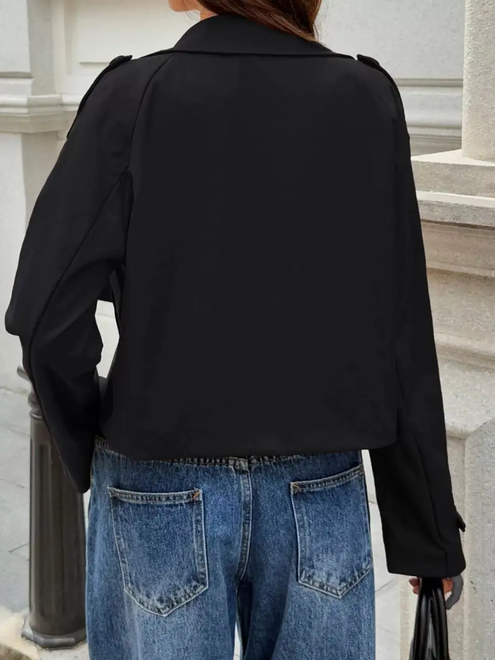 Cropped Double-breasted Raglan Sleeve Jacket