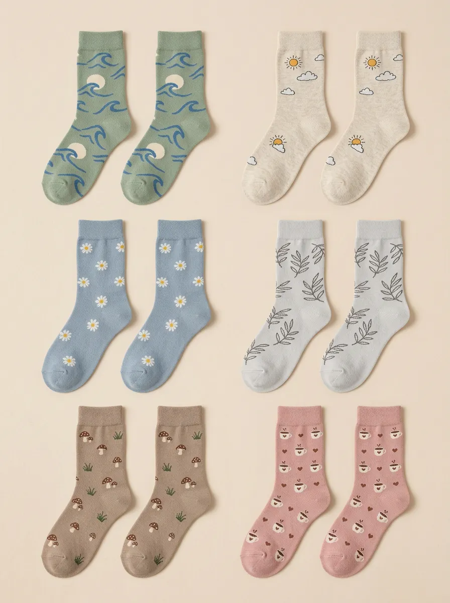 Women's Mushroom Ribbed 6-Pack Crew Socks