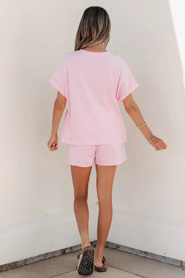 Women's Matching Oversized Tee and Drawstring Shorts Set