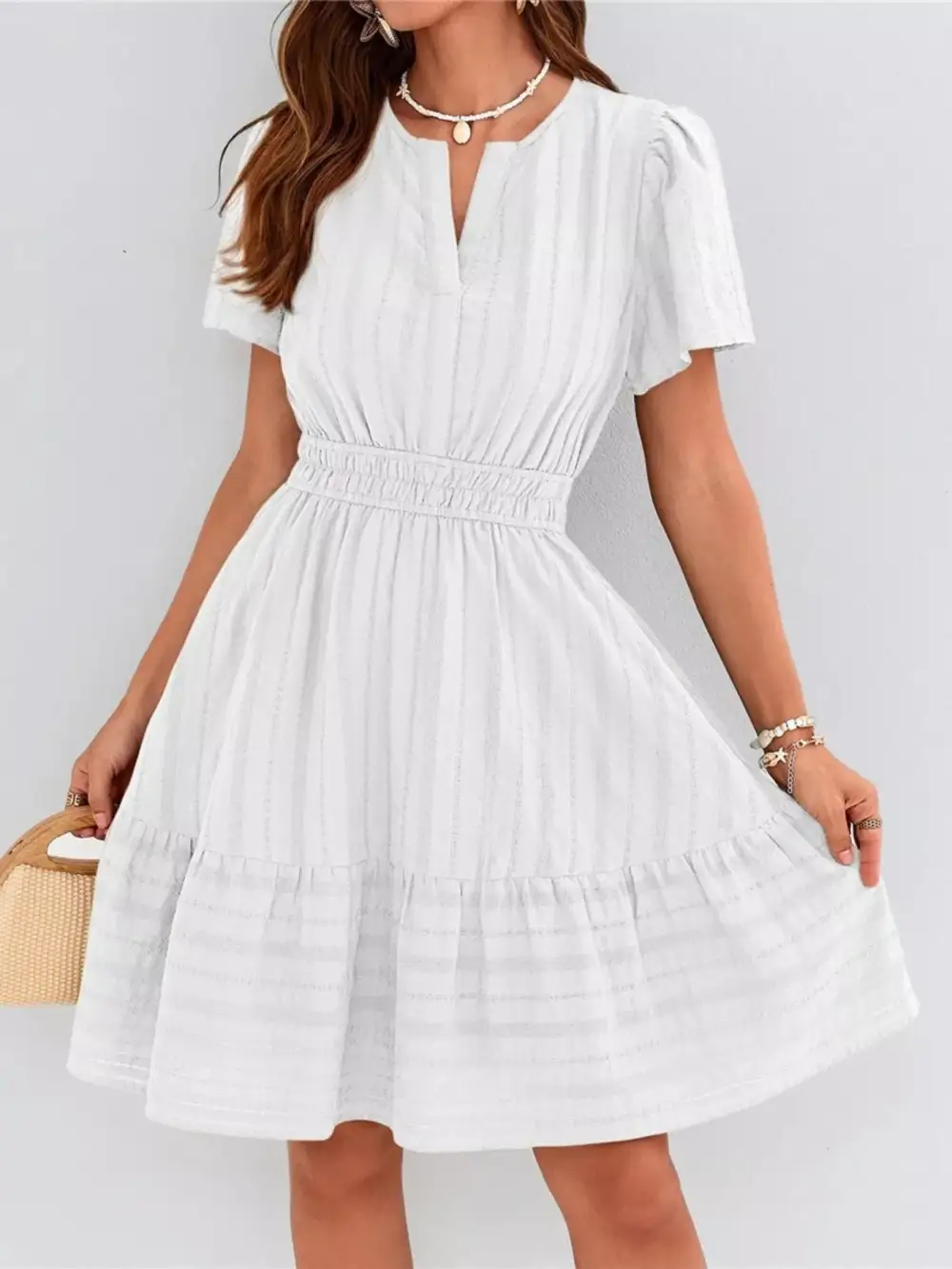 Tiered Smocked Short Sleeve Casual Dress