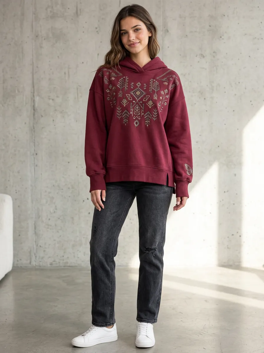 Women's Butterfly Boho Geometric Graphic Nature Inspired Hoodie