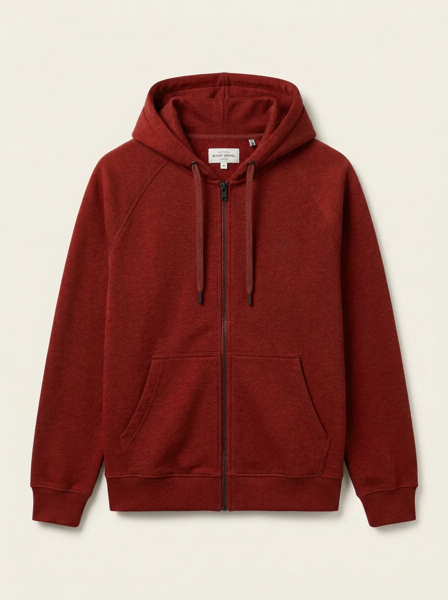 Modern Zip-Up Embroidered Leaf Graphic Silhouette Men's Hoodie
